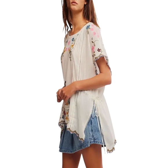 Free People Danielle Embroidered Boho Top Cloud Dancer Ivory Small NWT - Picture 5 of 16